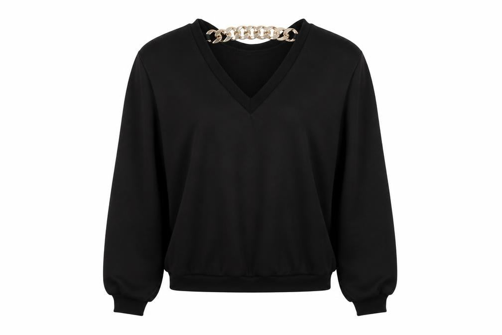 Cherry Koko Womens Black   Henley Sweatshirt Size M  - Golden Chain