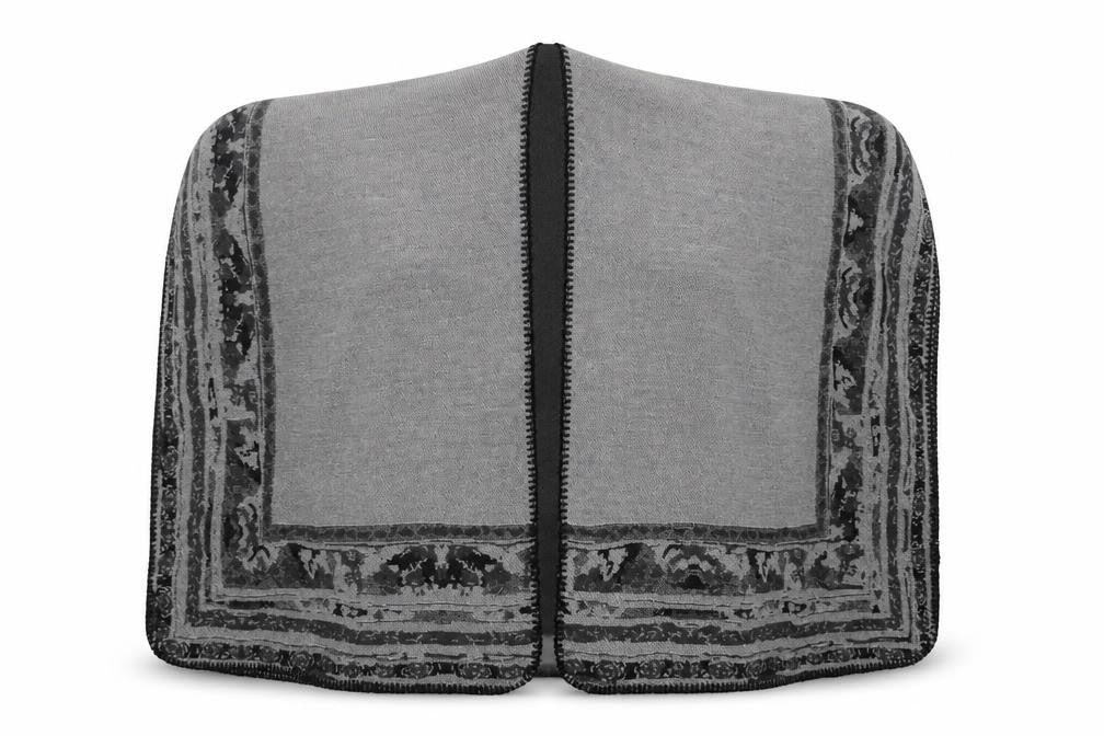 Front view of Preworn Grey Fair Isle Shawl/Wrap