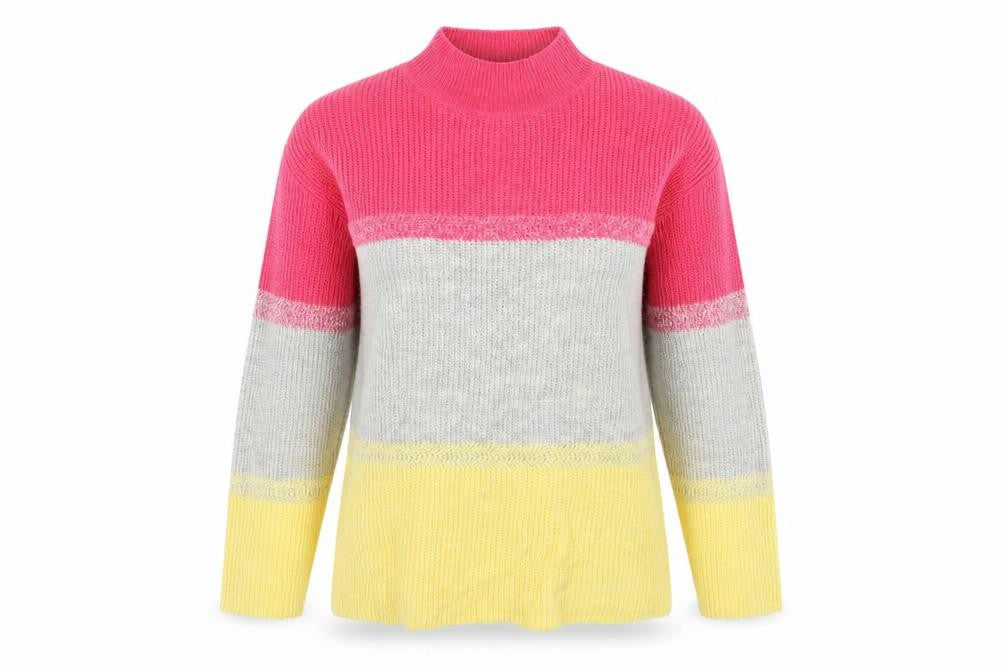 Front view of M&Co women’s multicoloured striped jumper, size UK 10
