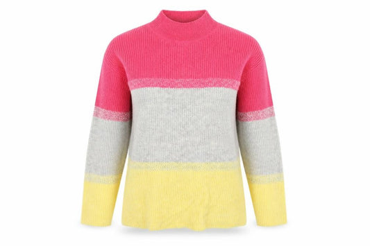 Front view of M&Co women’s multicoloured striped jumper, size UK 10