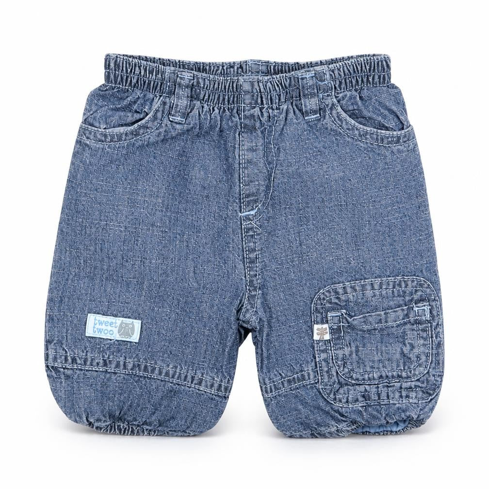 Front view of Mothercare boys’ blue jogger jeans size newborn