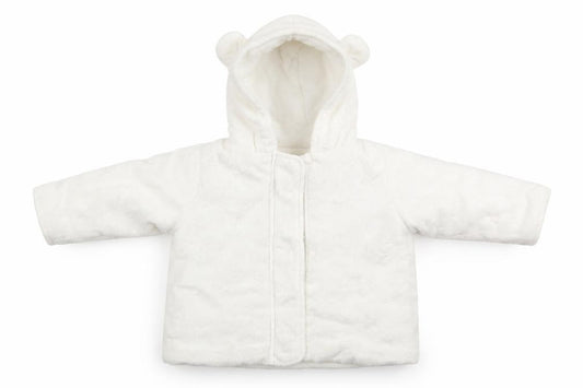 Front view of Babaluno girls’ white geometric overcoat coat, size 3-6, months