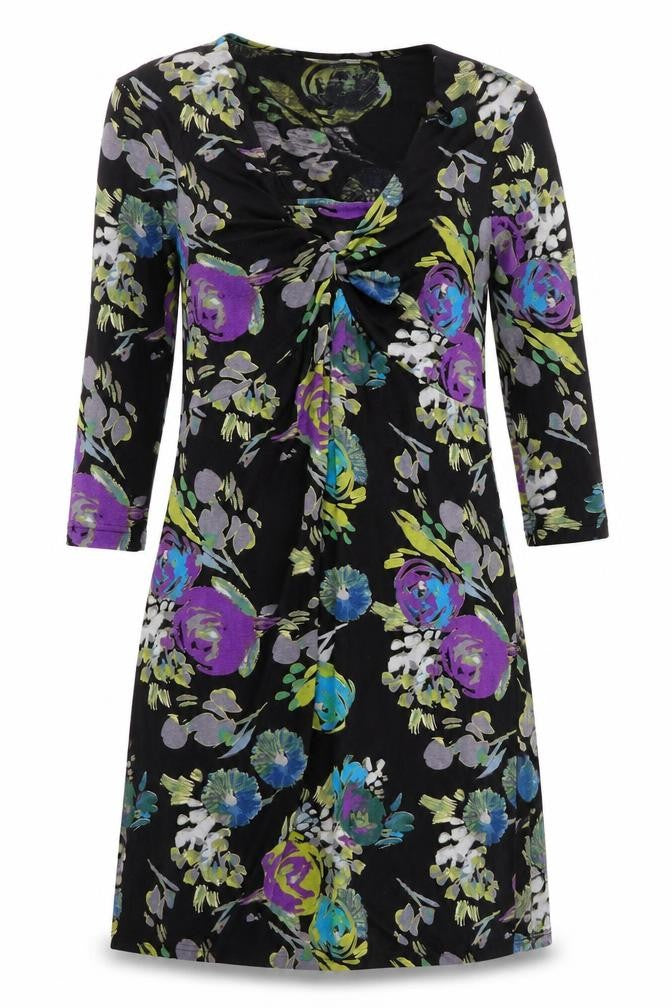 Front view of Adini women’s black floral bodycon, size XS