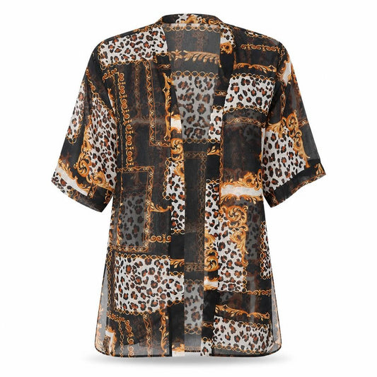 Front view of New Look women’s multicoloured animal print wrap blouse, size S