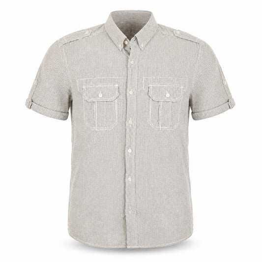 Front view of H&M men’s multicoloured check button-up, size L