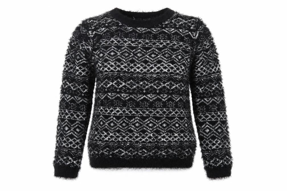 Front view of C&A women’s black geometric jumper, size XS