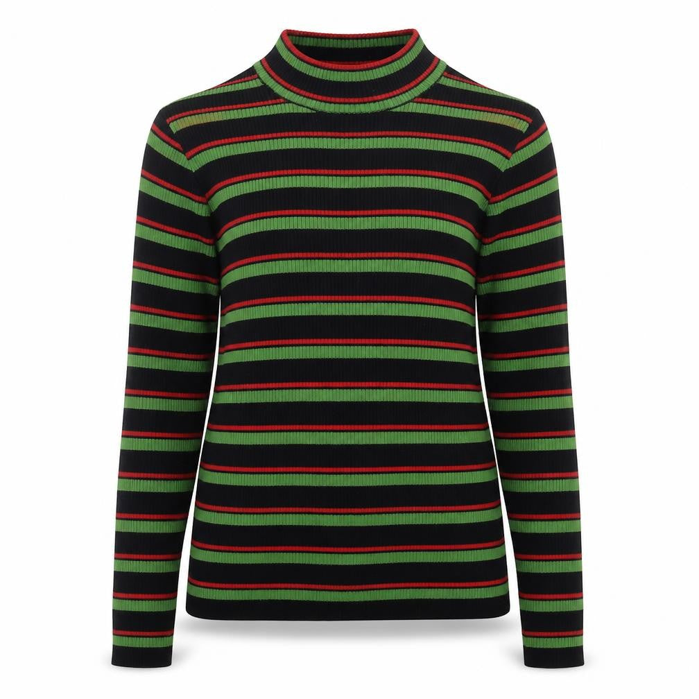Classic Sports Womens Green Striped Knit Pullover Jumper Size 12