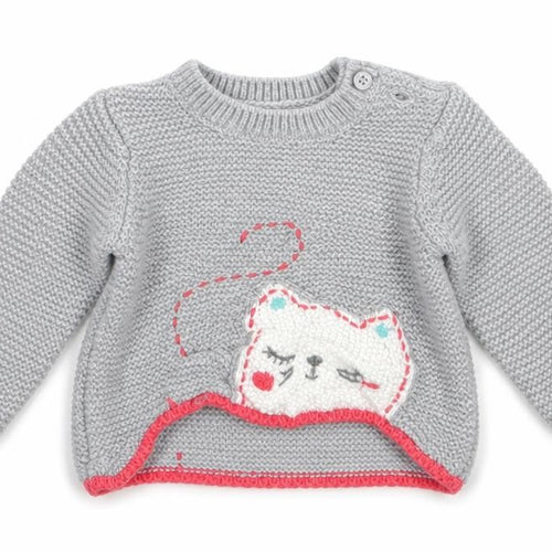 F&F Girls Grey  Knit Pullover Jumper Size 0-3 Months