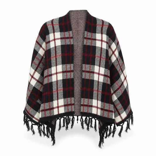 Front view of Select women’s black check knit shawl/wrap