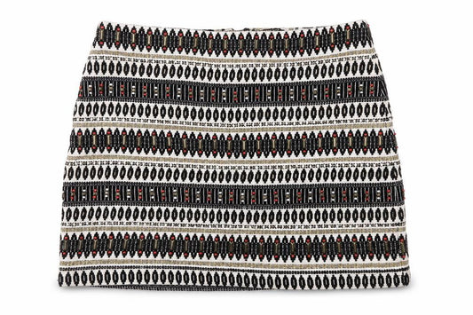 Front view of Next women’s brown striped a-line skirt, size UK 12