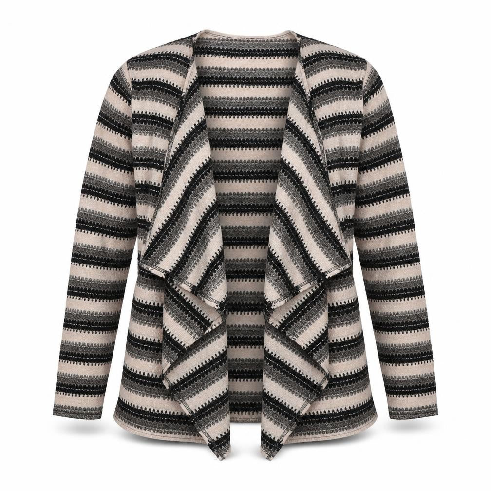 Talk Talk Womens Beige Striped Knit Cardigan Jumper Size 12
