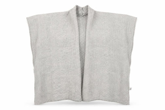 Front view of DAKINI women’s grey striped knit shawl/wrap
