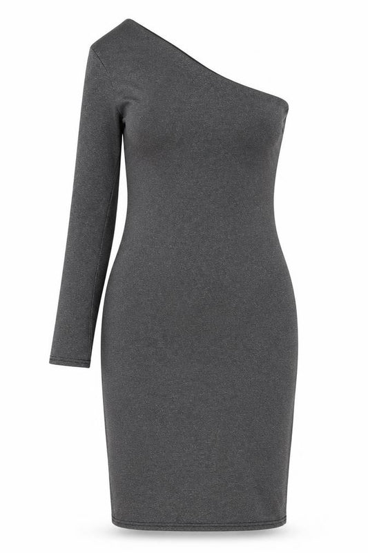 Front view of Warehouse women’s grey fit & flare, size UK 8