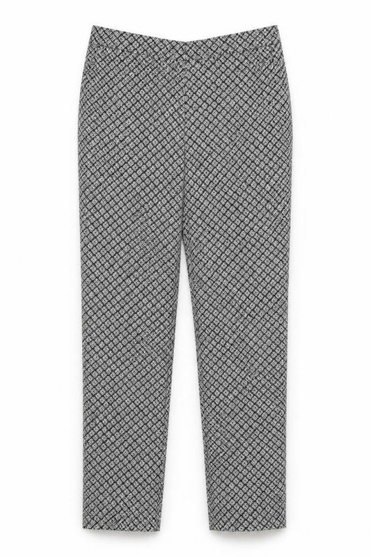 Front view of Primark women’s multicoloured geometric trousers, size UK 10, 30-inch leg - stretch waistband