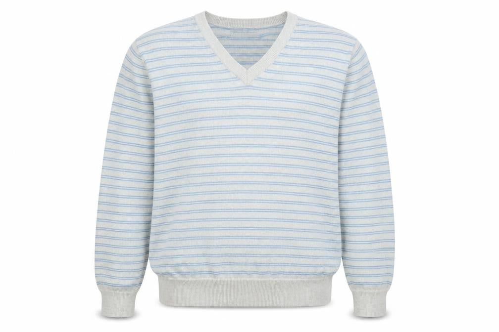 Front view of Marks & Spencer men’s multicoloured striped pullover sweatshirt, size M