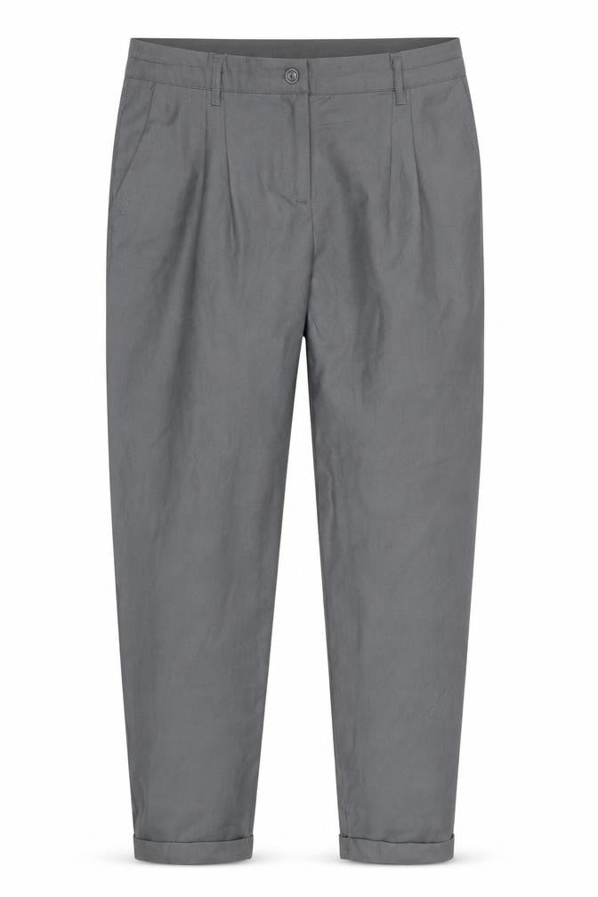 Front view of Preworn women’s grey trousers, size UK 34, 26-inch leg
