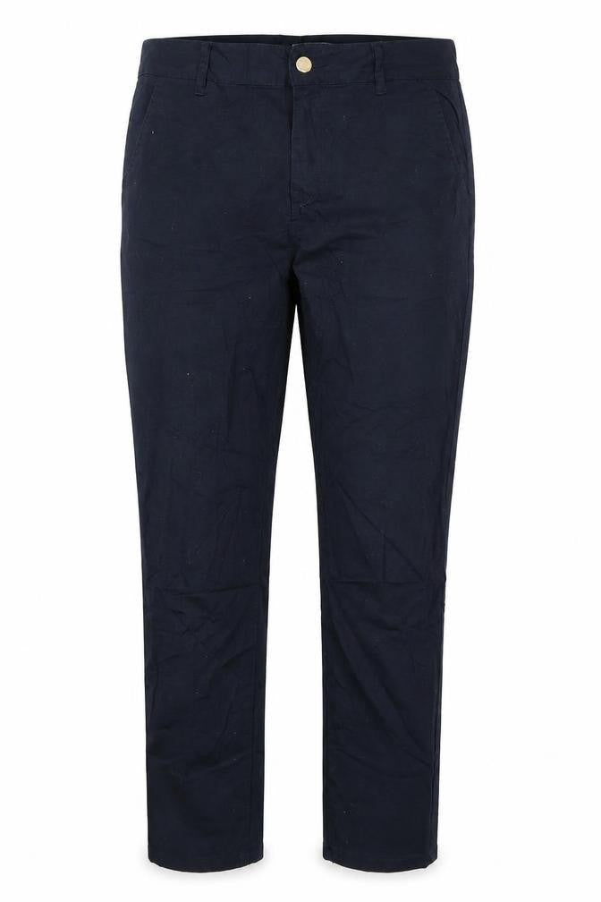 Front view of Miss Cherry women’s blue trousers, size UK 31, in, 24-inch leg