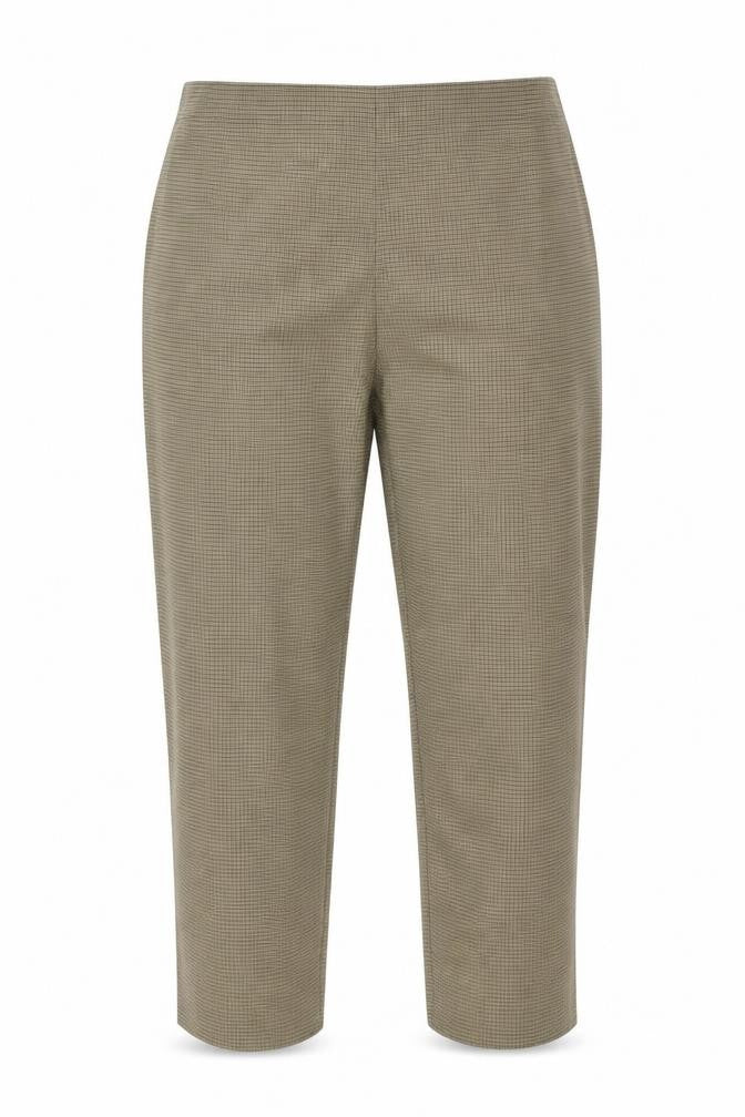 Front view of Marks & Spencer women’s beige check trousers, size UK 16, 29-inch leg