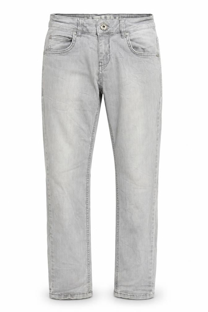 Front view of Hound men’s grey denim straight jeans, size S, 26-inch leg