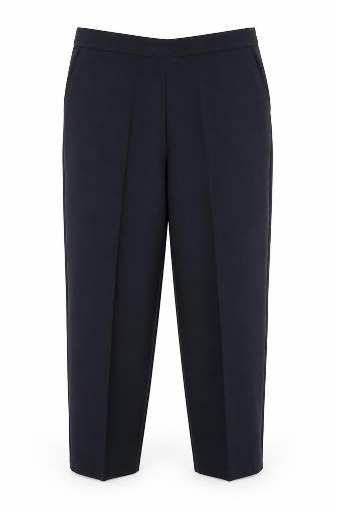 Front view of Preworn women’s black trousers, size UK 10, 25-inch leg