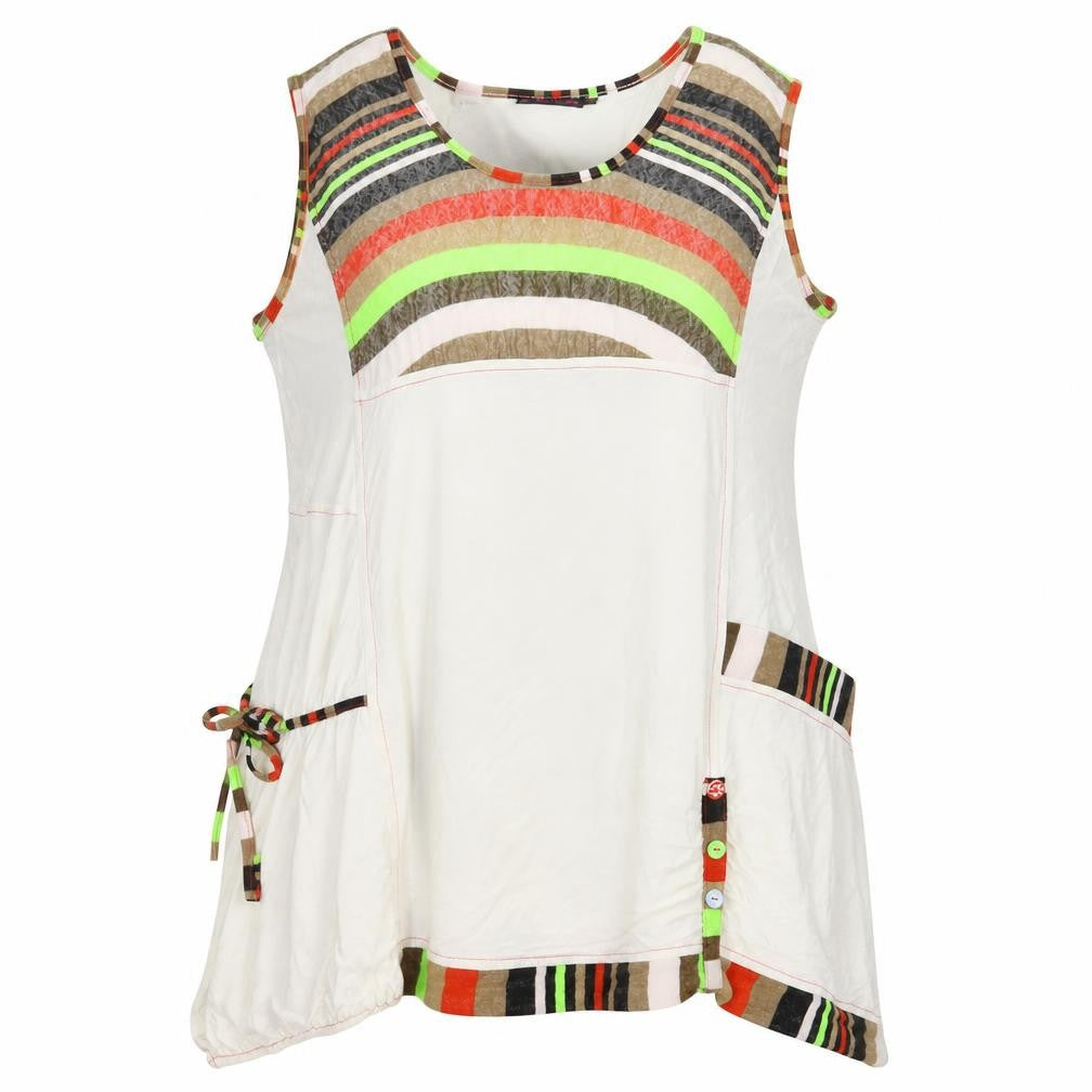 Front view of CMD women’s white striped basic tank, size 2XL