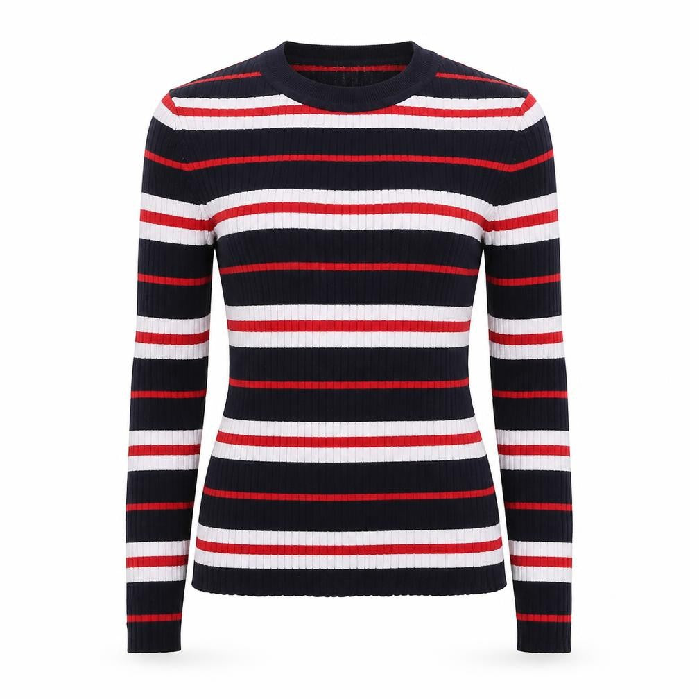 Front view of Divided women’s blue striped knit jumper, size S