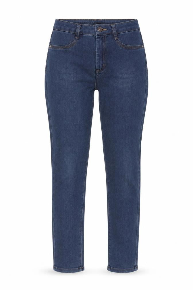 Front view of Rewash women’s blue skinny jeans, size UK 27, 28-inch leg