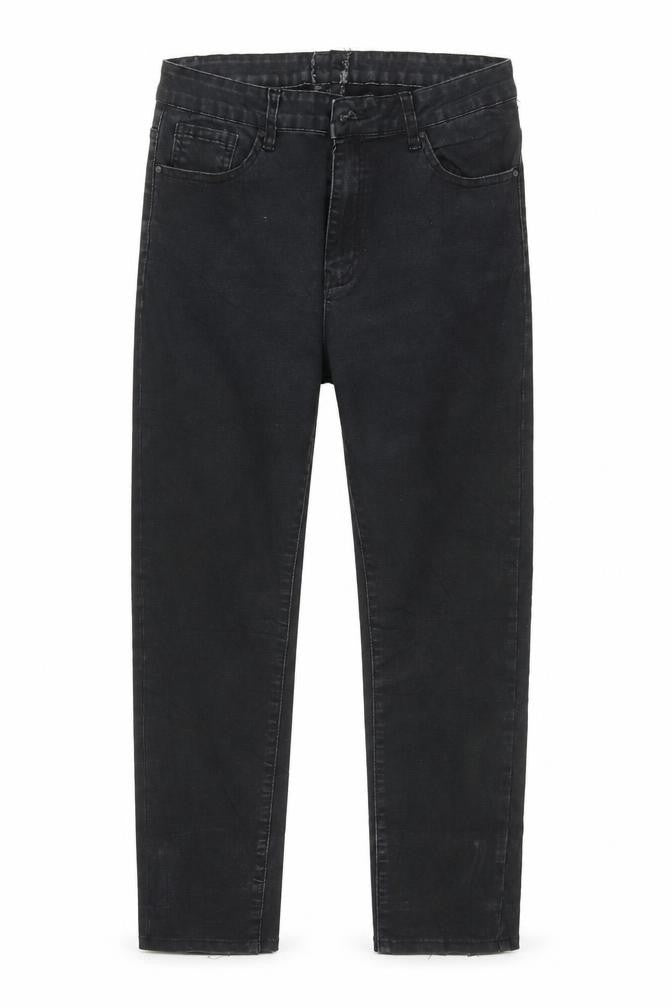 Front view of women’s black straight jeans, size UK 33, 27-inch leg
