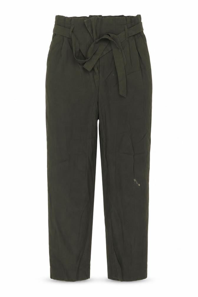 Front view of H&M women’s green trousers, size UK 8, 25.5-inch leg