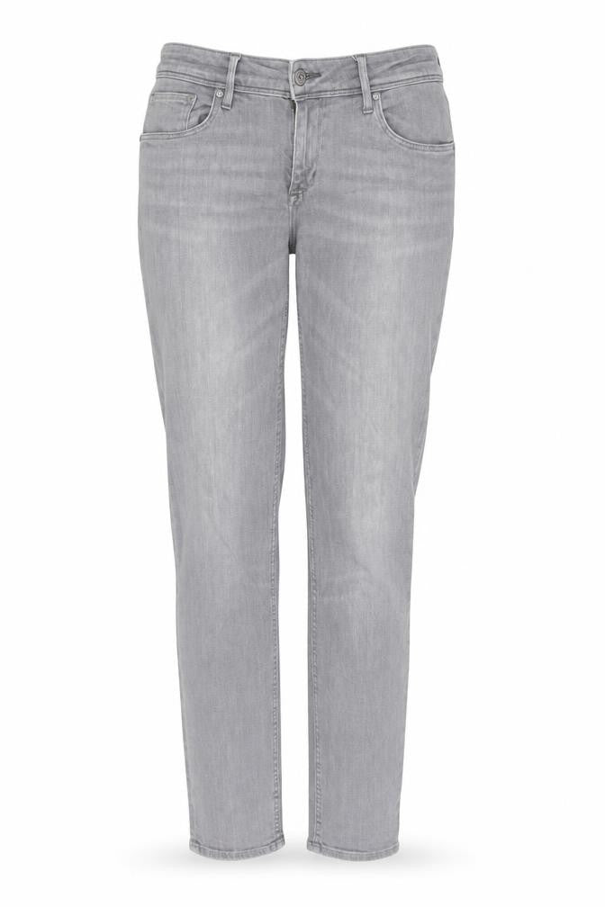 Front view of women’s grey straight jeans, size UK 34, 33-inch leg