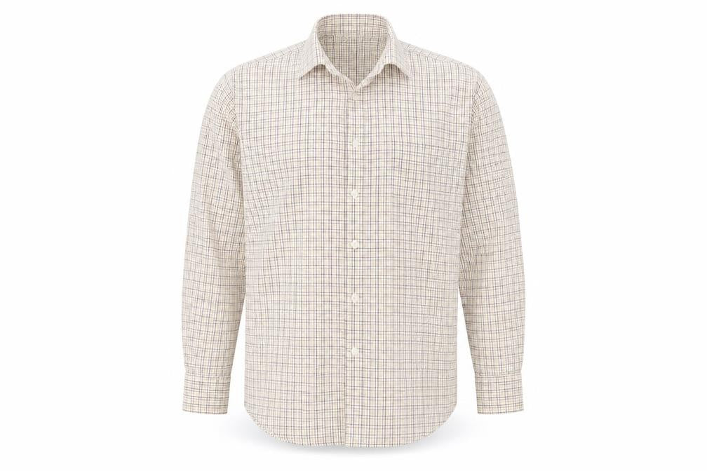 Front view of John Lewis men’s multicoloured check button-up, size 15