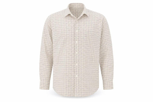 Front view of John Lewis men’s multicoloured check button-up, size 15