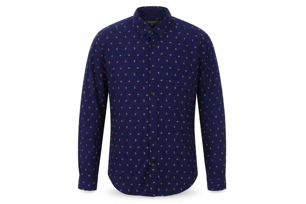 Front view of Marks & Spencer men’s blue button-up, size S