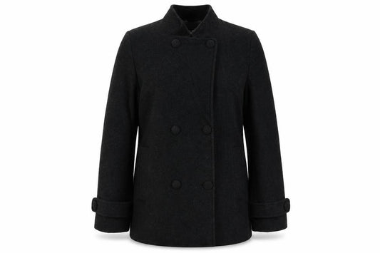 Front view of EWM women’s grey jacket coat, size UK 12