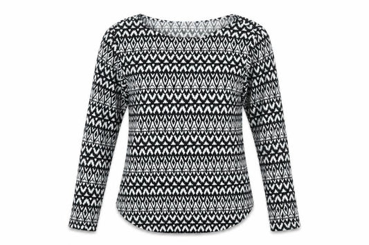 Front view of H&M women’s black geometric basic blouse, size S