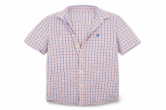 Front view of George men’s blue check button-up, size M