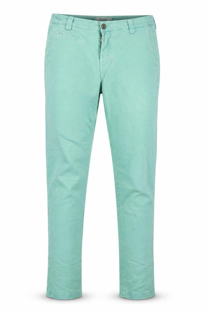 Front view of Motel Rocks women’s green trousers, size S, 31-inch leg