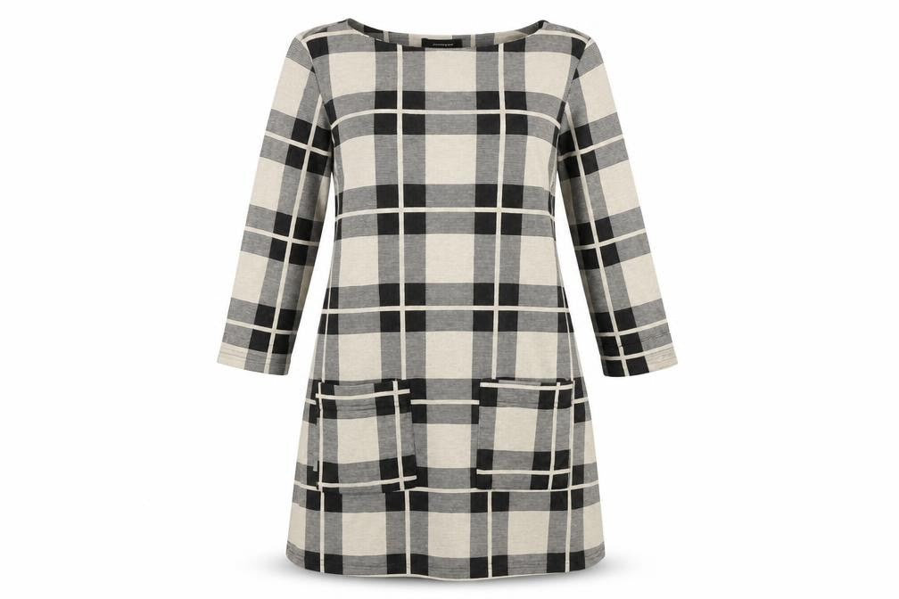Front view of Primark women’s beige check a-line, size UK 10