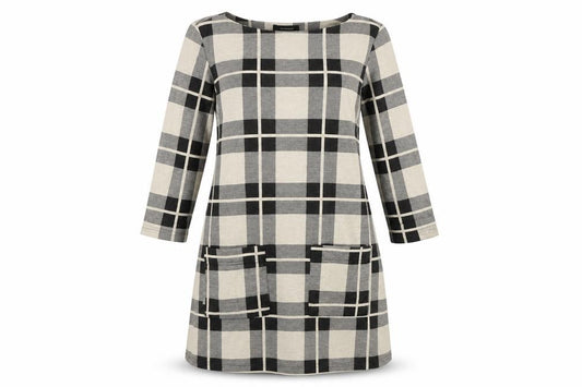 Front view of Primark women’s beige check a-line, size UK 10