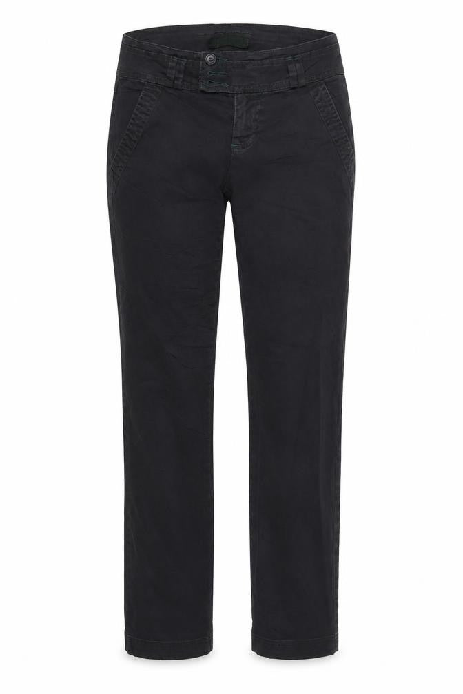 Front view of Preworn women’s black trousers, size UK 8, 28-inch leg