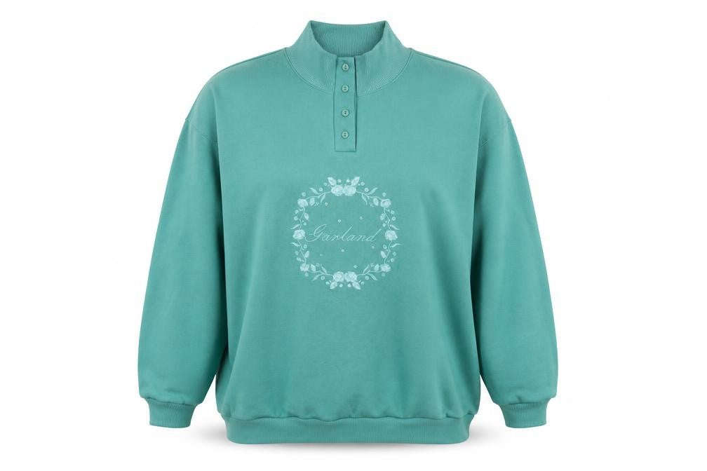 Front view of Nature Republic women’s green pullover sweatshirt, size M