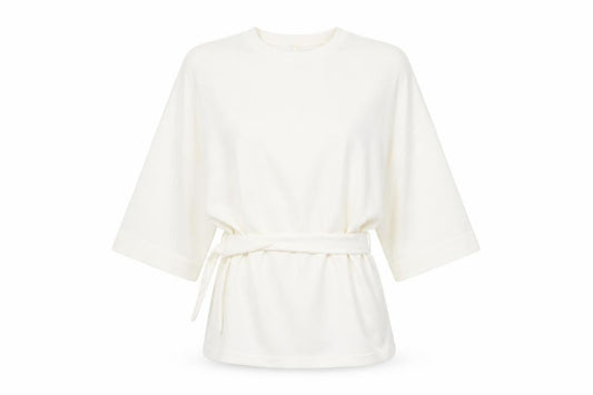 Front view of Preworn women’s ivory basic blouse, size M