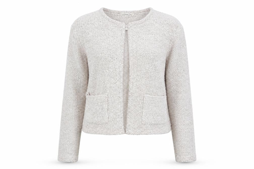 Front view of Miss Selfridge women’s pink cardigan jumper, size UK 12