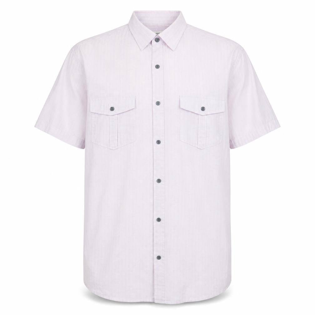 Front view of Next men’s pink striped button-up, size M