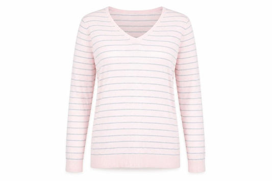 Front view of C&C The Basics women’s pink striped jumper, size XL