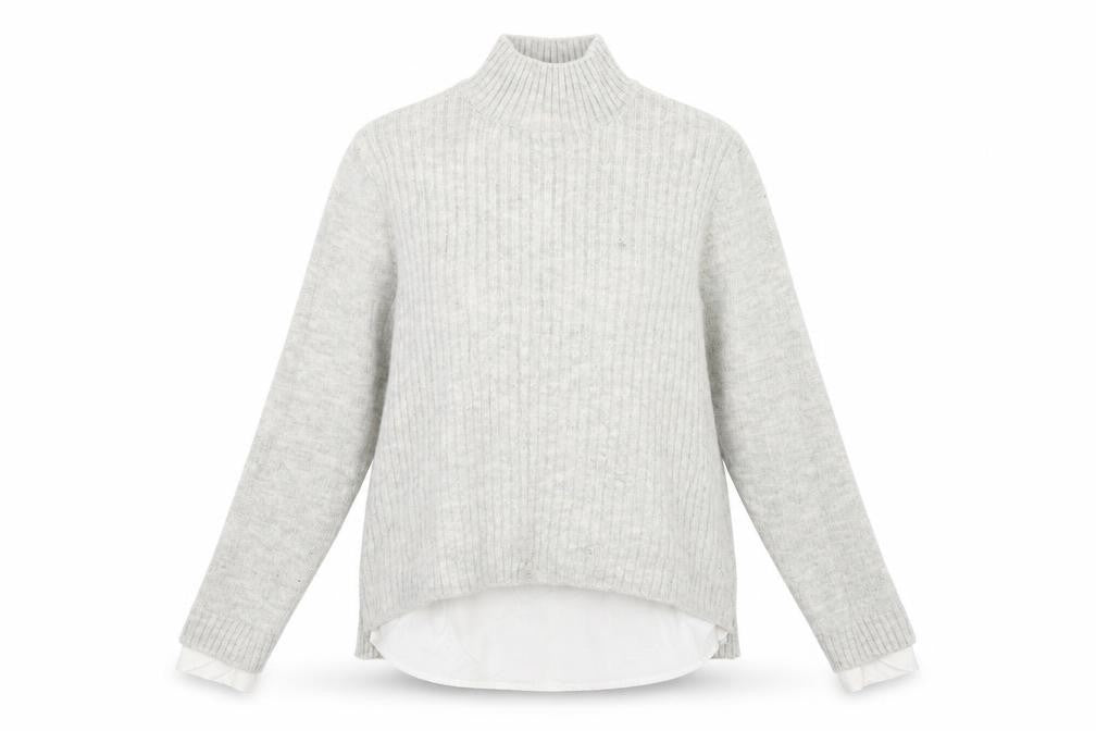 Front view of Papaya women’s grey knit jumper, size UK 14