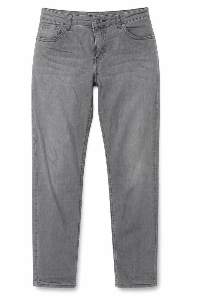 Front view of H&M women’s grey straight jeans, size UK 8, 28-inch leg