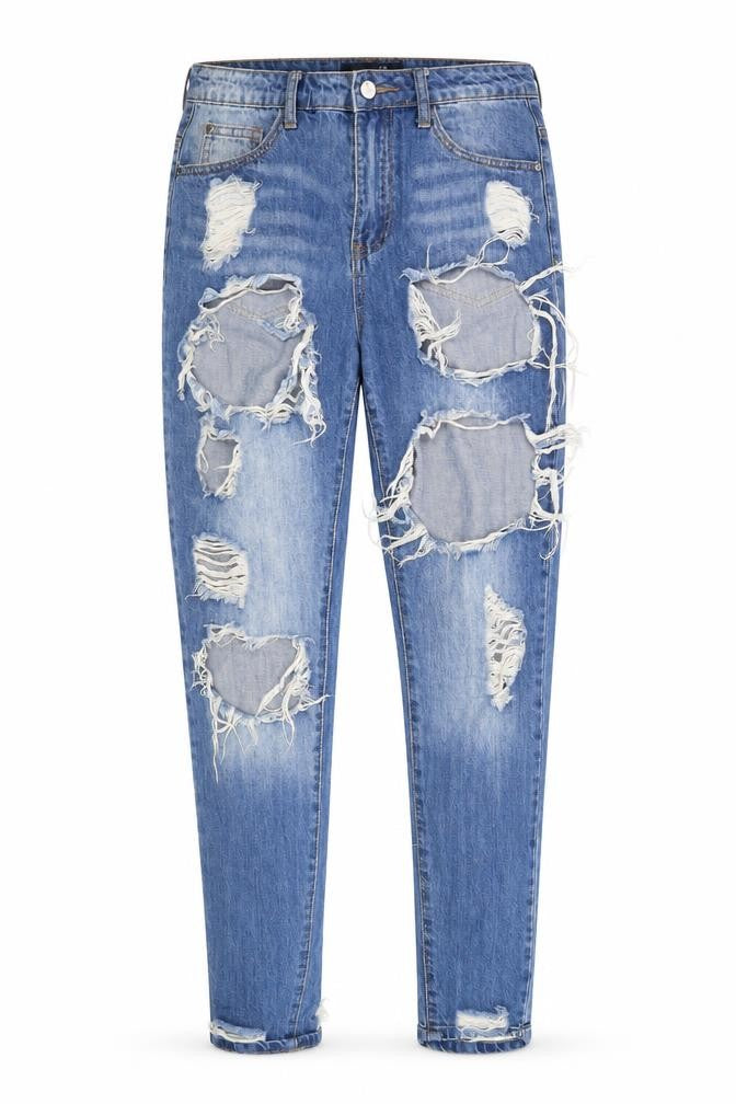 Front view of Missguided women’s blue straight jeans, size UK 10, 28-inch leg