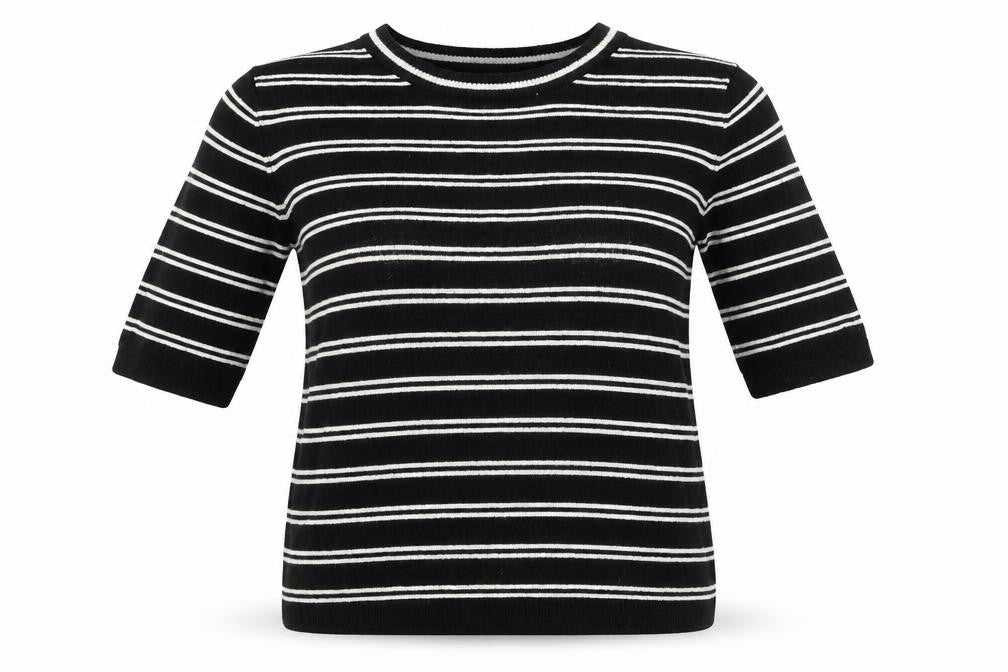 Front view of Atmosphere women’s black striped jumper, size UK 8