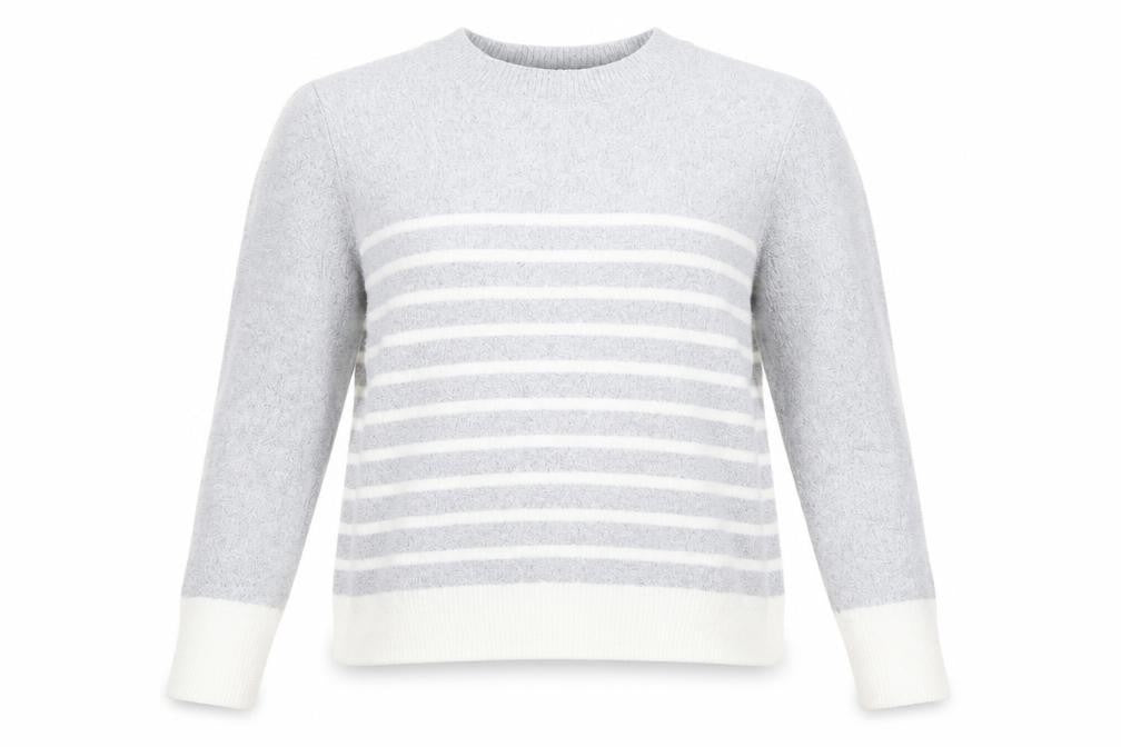 Front view of Oasis women’s grey striped jumper, size L